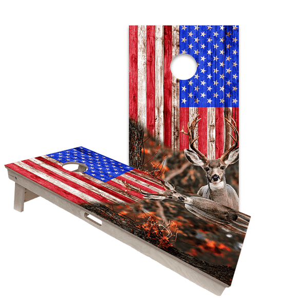 Cornhole Boards World Series of Cornhole Official 2' x 4' Professional Cornhole Board Runway 2402P - Deer with American Flag