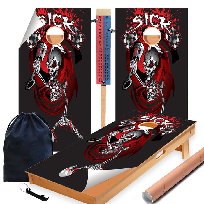 Sick Race Flag Cornhole Boards Wraps (Set of 2)