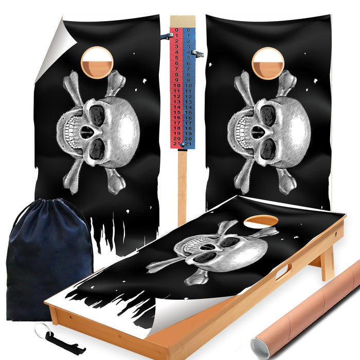 Pirate Skull Cornhole Boards Wraps (Set of 2)