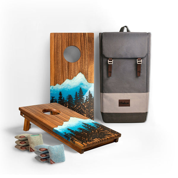 Cornhole Boards Blue 1ft x 2ft Resin & Wood Travel Cornhole Set | Mountain Collection