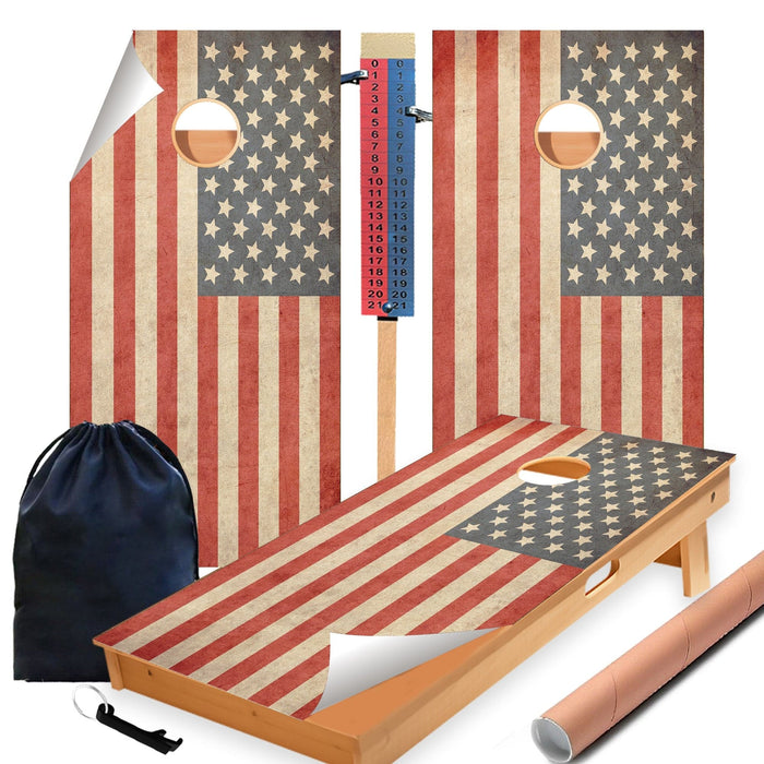 Classic Flag Cornhole Boards Wraps (Set of 2)