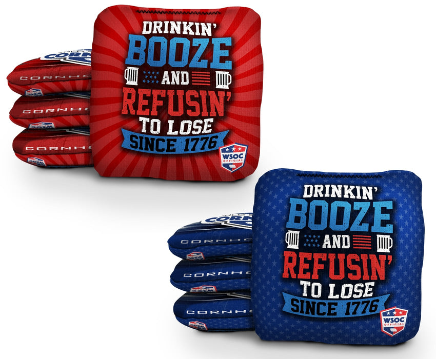 Cornhole Bags 8 Pro Cornhole Bag Set - Drinkin Booze Refusing to Lose Since 1776