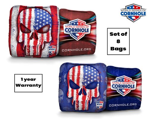 Cornhole Bags 8 Pro Cornhole Bag Set - USA Punisher Skull Red Blue