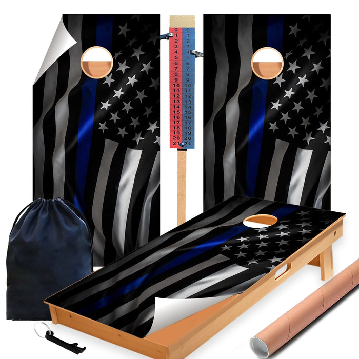 Blue Line Flag Cornhole Boards Wraps (Set of 2)