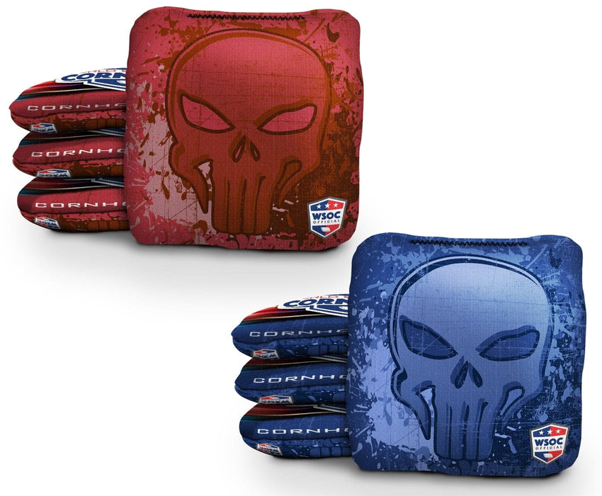Cornhole Bags 8 Pro Cornhole Bag Set - Punisher Skull Red Blue