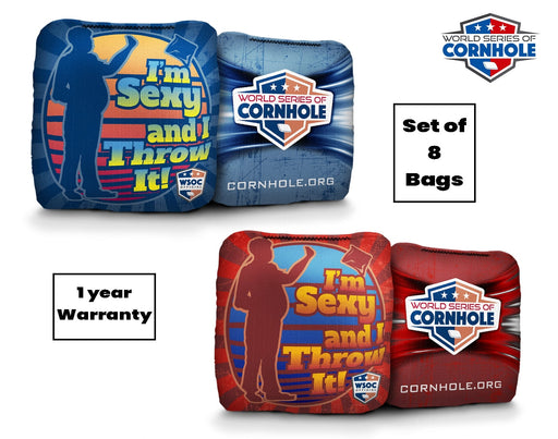 Cornhole Bags 8 Pro Cornhole Bag Set - I'm Sexy & I Throw It - Blue & Red