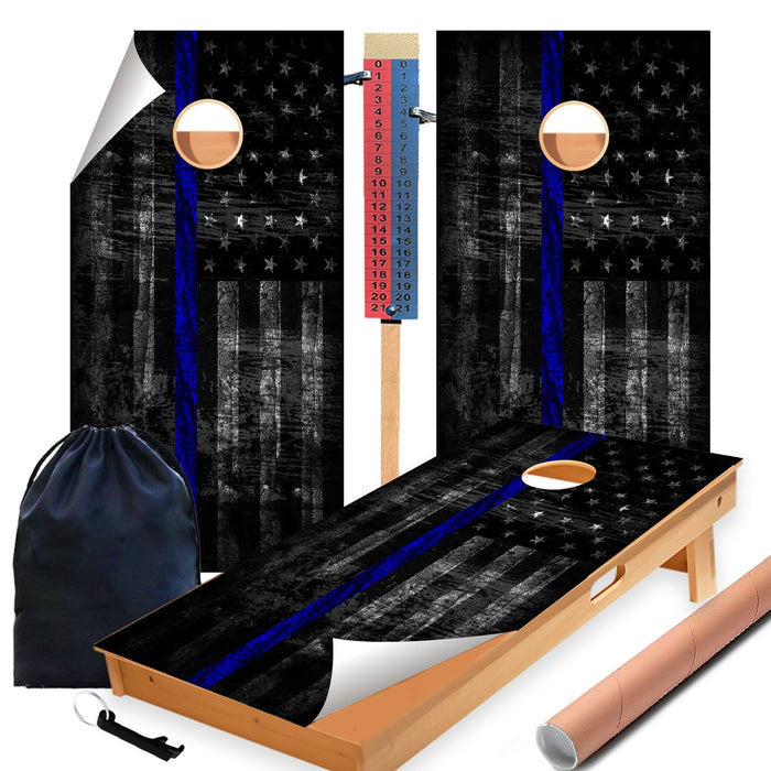 Dark Blue Lines Cornhole Boards Wraps (Set of 2)
