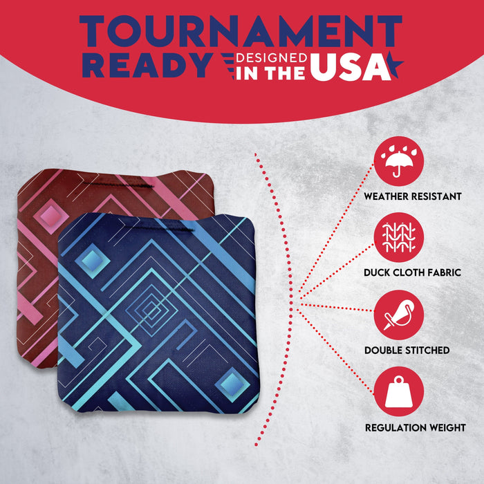 Tournament Blue Pink Lines Cornhole Bags - Set of 8