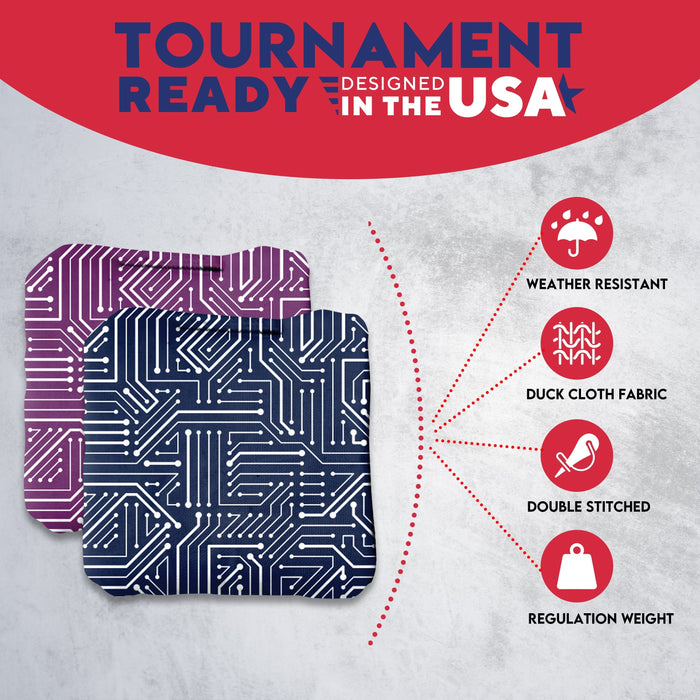 Tournament Blue Purple Tech Cornhole Bags - Set of 8