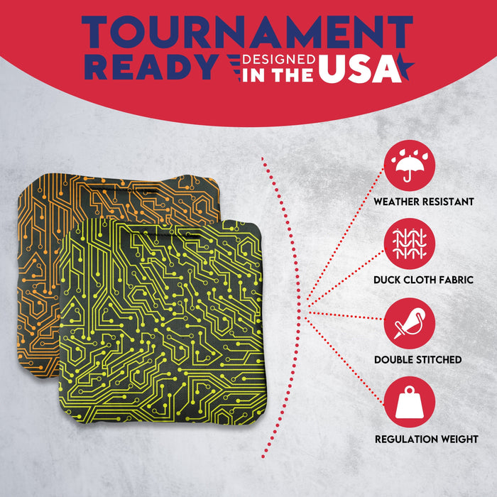 Tournament Green Orange Tech Cornhole Bags - Set of 8