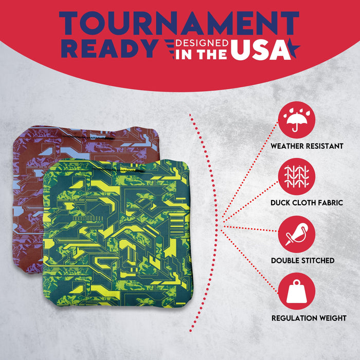 Tournament Green Purple Tech Fusion Cornhole Bags - Set of 8