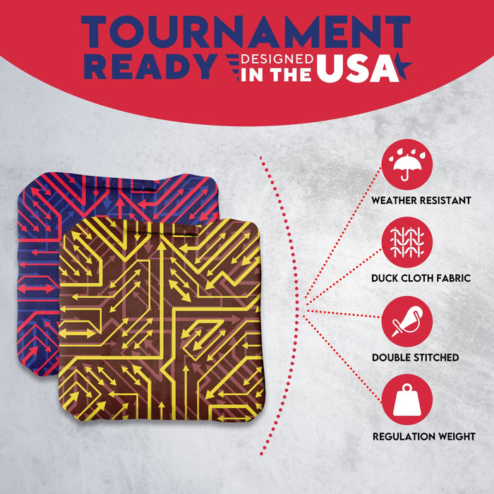 Tournament Red Yellow Tech Cornhole Bags - Set of 8