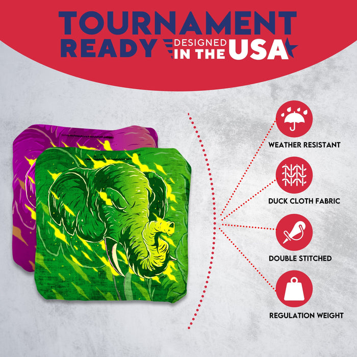 Tournament Purple Green Elephant Cornhole Bags - Set of 8