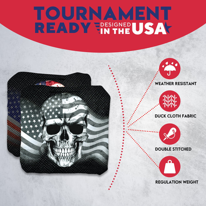 Professional Flag Skull Cornhole Bags - Set of 8