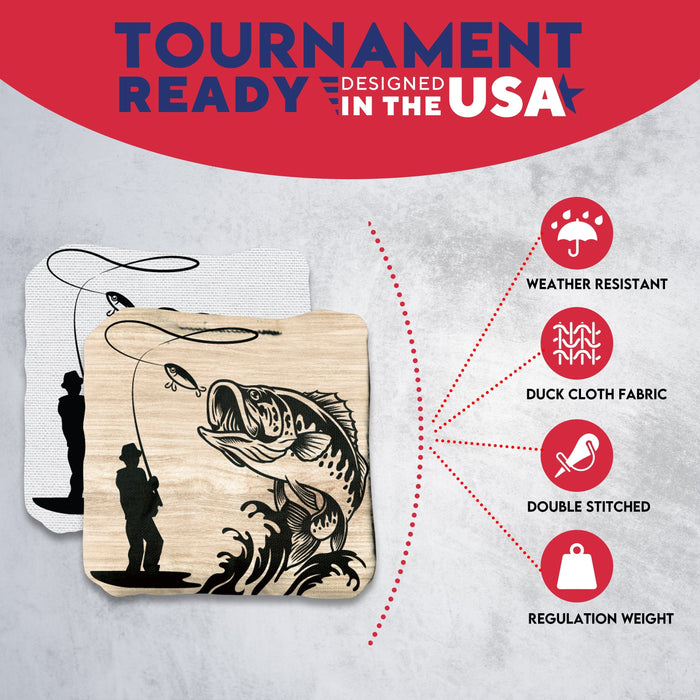 Tournament White Brown Fish Cornhole Bags - Set of 8