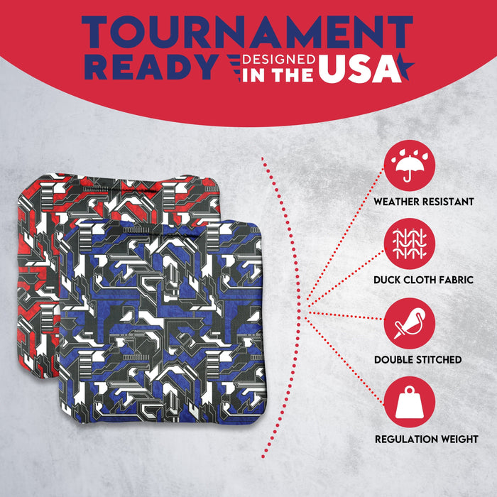 Tournament Blue Red Tech Fusion Cornhole Bags - Set of 8