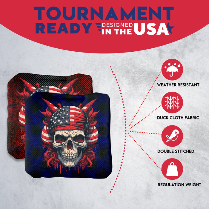 Tournament Skull Red Blue Cornhole Bags - Set of 8