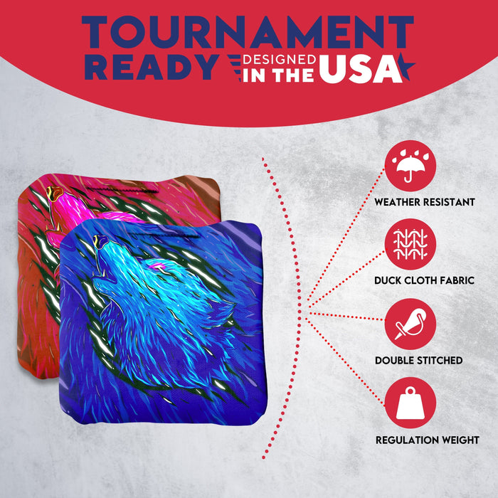 Tournament Blue Pink Wolf Cornhole Bags - Set of 8