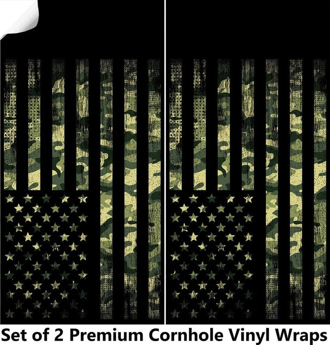 Camo Flag Cornhole Boards Wraps (Set of 2)