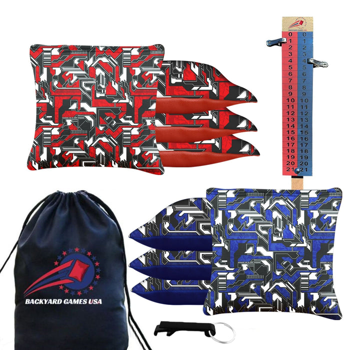 Blue Red Tech Fusion Cornhole Bags