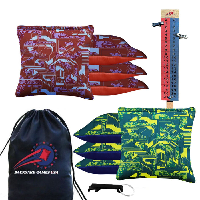 Green Purple Tech Fusion Cornhole Bags