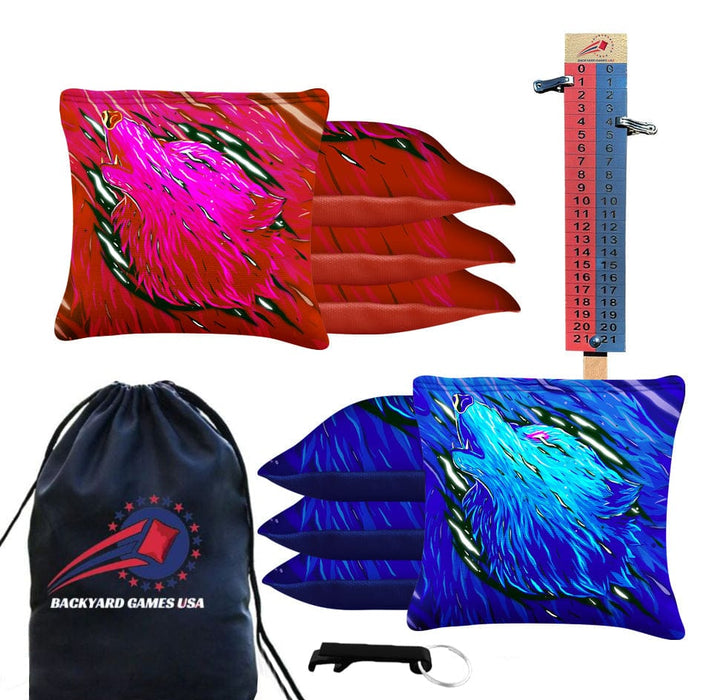 Blue Pink Wolf Cornhole Bags