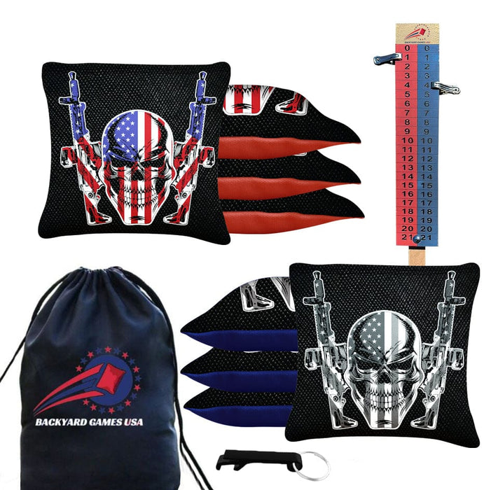 Tournament Flag Skull Guns Cornhole Bags - Set of 8