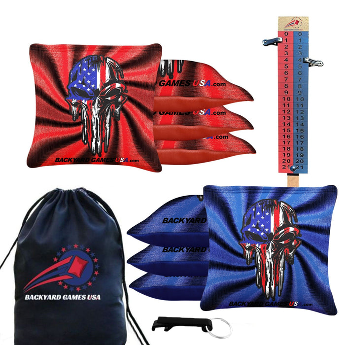 Tournament Red Blue Skull Cornhole Bags - Set of 8
