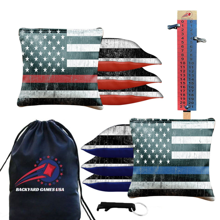 Tournament Red Blue Lines Cornhole Bags - Set of 8