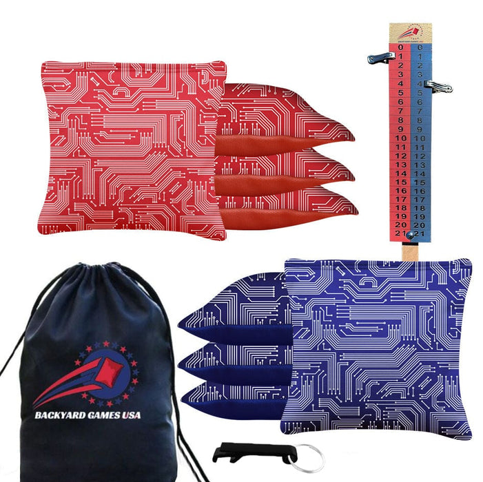 Tournament Red Blue Tech Cornhole Bags - Set of 8