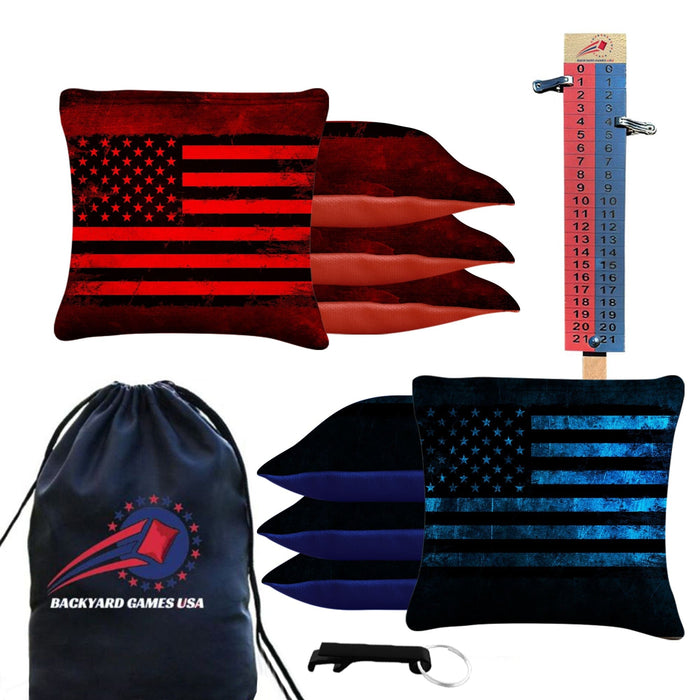 Tournament Blue Red Lines Cornhole Bags - Set of 8