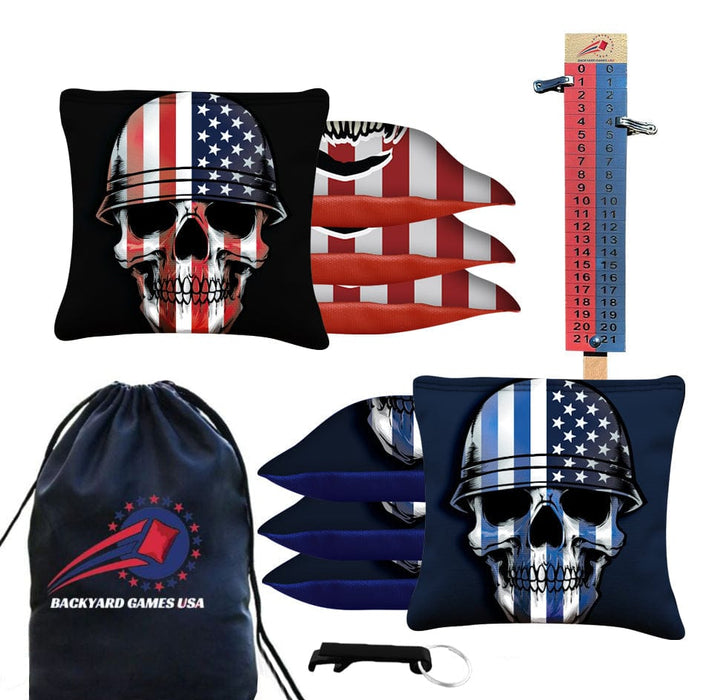 Tournament Soldier Flag Skull Cornhole Bags - Set of 8