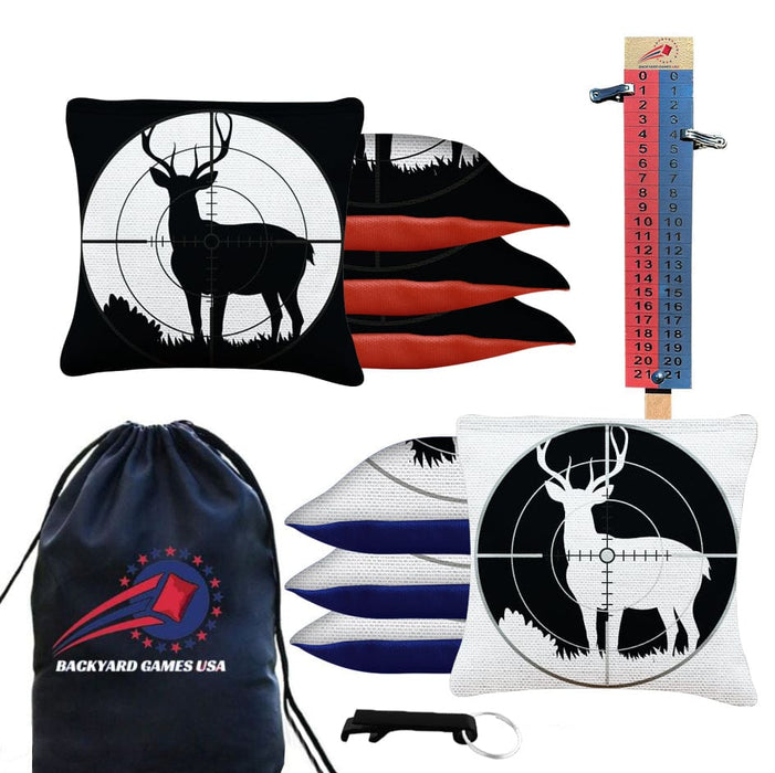 Tournament Black White Deer in Scope Cornhole Bags - Set of 8