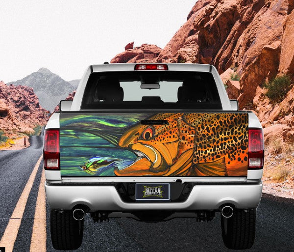 Fly Fishing Trout Themed Tailgate Wrap Vinyl Graphic Decal Sticker