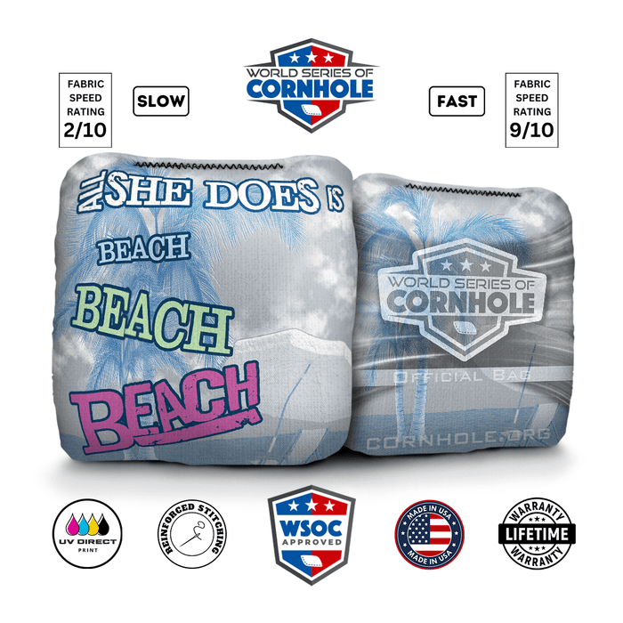 World Series of Cornhole 6-IN Professional Cornhole Bag Rapter - All She Does is Beach