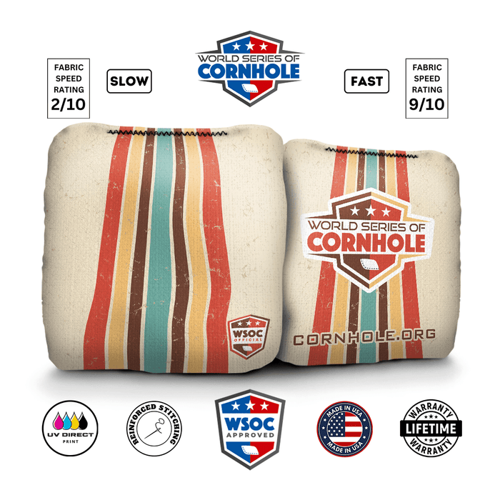 World Series of Cornhole Official 6-IN Professional Cornhole Bag Rapter - Retro Stripes