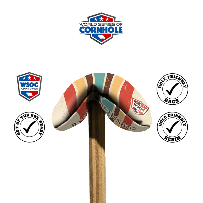 World Series of Cornhole Official 6-IN Professional Cornhole Bag Rapter - Retro Stripes