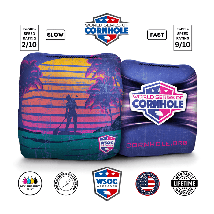 World Series of Cornhole 6-IN Professional Cornhole Bag Rapter - Beach Sunset Purple