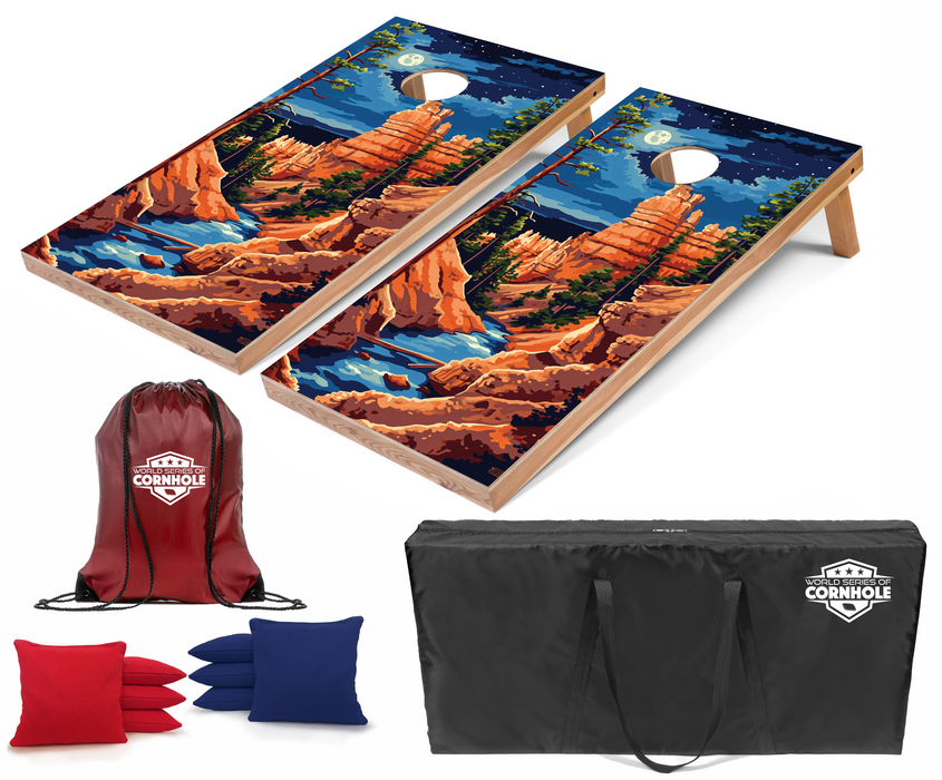 World Series of Cornhole Recreational Cornhole Set - Bryce Canyon National Park Nighttime Boards with Red and Royal Blue Bags