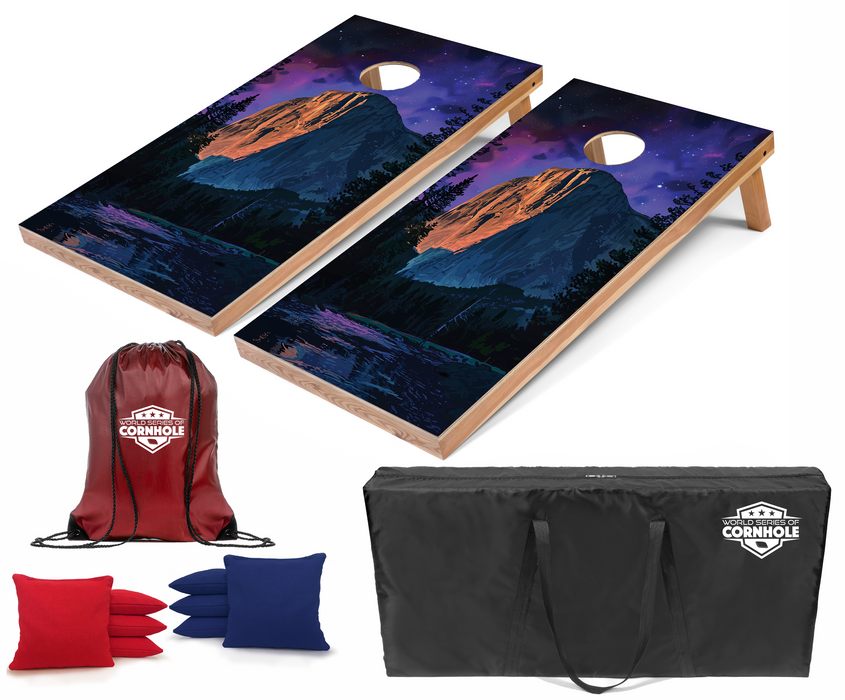 World Series of Cornhole Recreational Cornhole Set - Yosemite National Park Nighttime Boards with Red and Royal Blue Bags