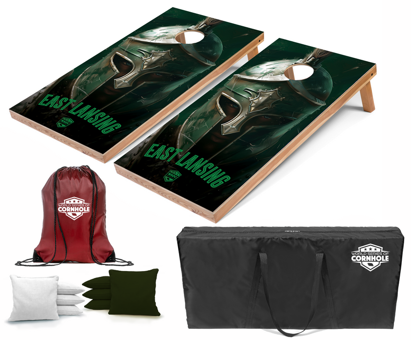 World Series of Cornhole Recreational Cornhole Set - Michigan State Spartans Boards with White and Hunter Green Bags