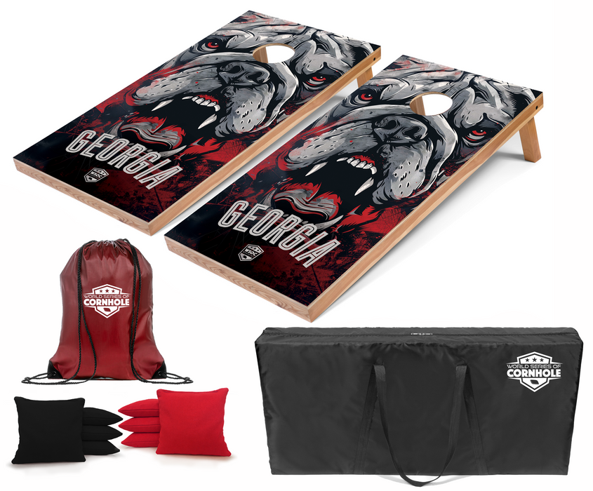 World Series of Cornhole Recreational Cornhole Set - Georgia Bulldogs Boards with Black and Red Bags