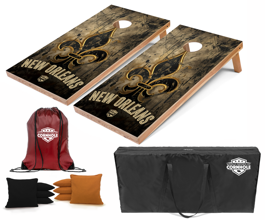 World Series of Cornhole Recreational Cornhole Set - New Orleans Saints Boards with Black and Gold Bags
