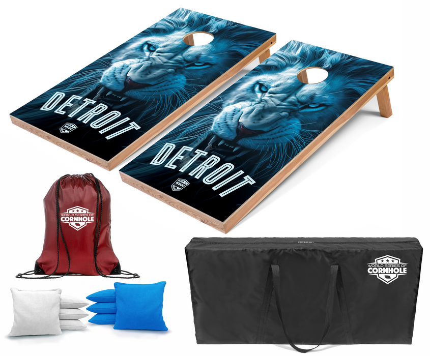 World Series of Cornhole Recreational Cornhole Set - Detroit Lions Boards with Turquoise and White Bags