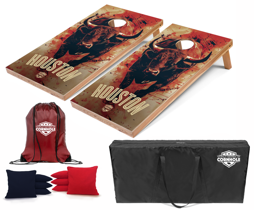 World Series of Cornhole Recreational Cornhole Set - Houston Texans Boards with Navy Blue and Red Bags