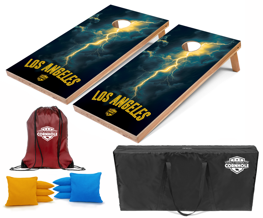 World Series of Cornhole Recreational Cornhole Set - Los Angeles Chargers Boards with Yellow and Turquoise Bags