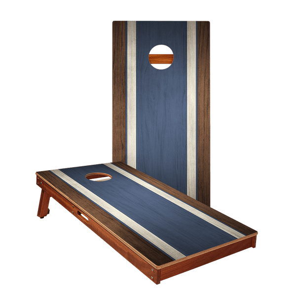 Classic Stripes Dark Wood Blue Silver Series Cornhole Boards