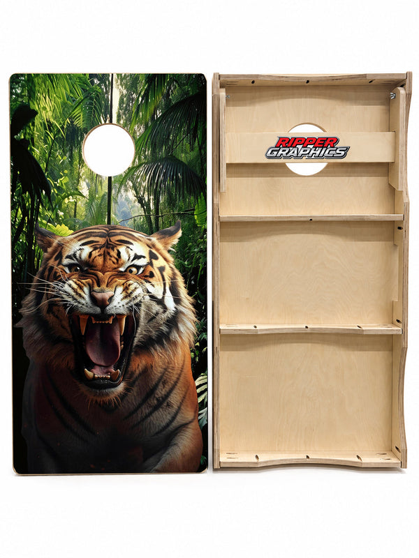 Angry Snarling Tiger Cornhole Design