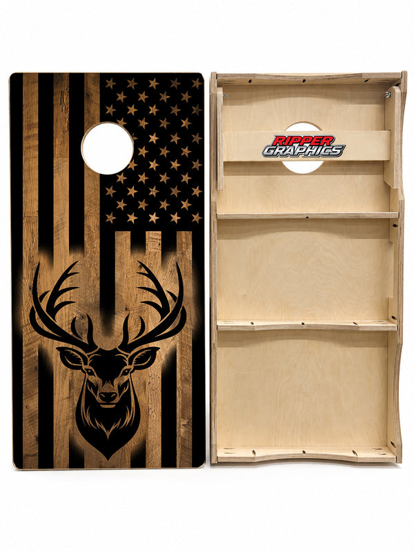 Deer Bass American Flag Cornhole Design