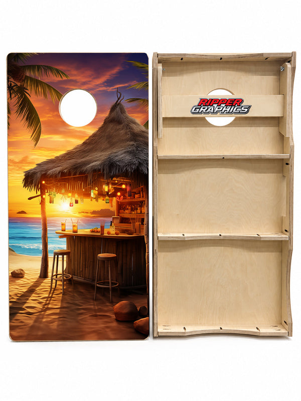 Beach Tiki Hut Cornhole Design
